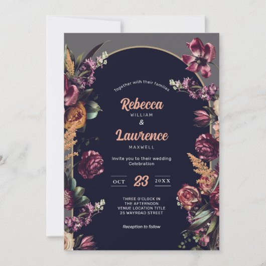 Chic burgundy blush Blumenzettel Einladung (Vorderseite)