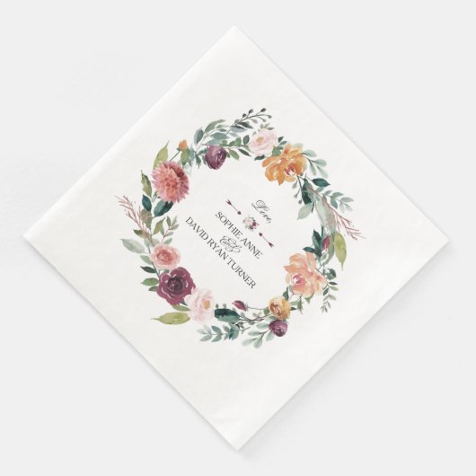 Chic Burgundy Blush Elfenbeinblumenzeremonie Serviette (Ecke)