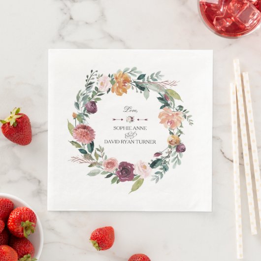 Chic Burgundy Blush Elfenbeinblumenzeremonie Serviette (Beispiel)