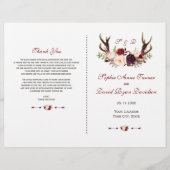 Chic Burgundy Blush Floral Antlers Wedding Program (Vorderseite)