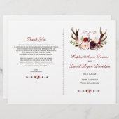 Chic Burgundy Blush Floral Antlers Wedding Program (Vorne/Hinten)