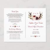 Chic Burgundy Blush Floral Antlers Wedding Program Flyer (Vorne)