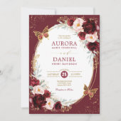 Chic Burgundy Blush Floral Butterfly Wedding Party Einladung (Vorderseite)