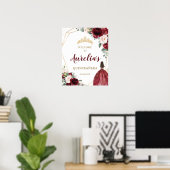 Chic Burgundy Blush Floral Quinceañera Willkommen Poster (Heimbüro)