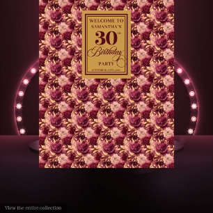 Chic Burgundy Blush Gold 30 Geburtstagsparty Banne Wandteppich