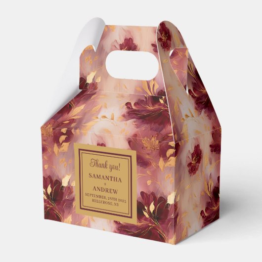Chic Burgundy Blush Gold Boho Gastgeschenk Hochzei Geschenkschachtel (Vorderseite)
