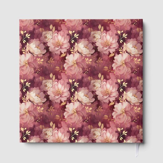 Chic Burgundy Blush Gold Boho Wedding Gästebuch (Rückseite)