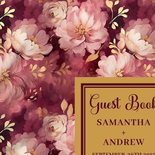 Chic Burgundy Blush Gold Boho Wedding Gästebuch