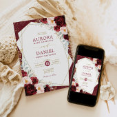 Chic Burgundy Blush Gold Floral Geometric Wedding Einladung