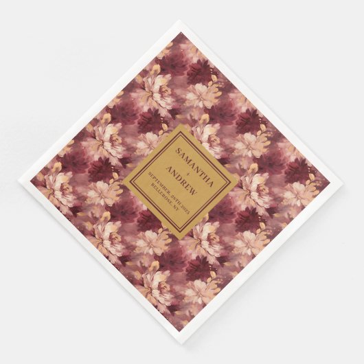 Chic Burgundy Blush Gold Wedding Cloud Napkins Serviette (Ecke)