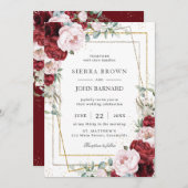 Chic Burgundy Blush Peonies Floral Geometric Einladung (Vorne/Hinten)