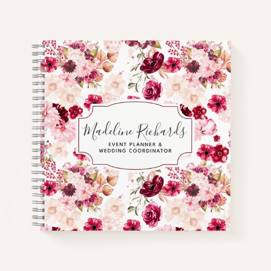 Chic Burgundy & Blush Pink Aquarell Floral Notizblock (Vorderseite)