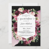Chic Burgundy Blush Pink Black Quinceanera Bloral Einladung (Vorderseite)