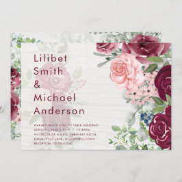 Chic Burgundy Blush Pink Blumengrün Hochzeit Einladung