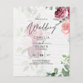 Chic Burgundy Blush Pink Blumengrün Hochzeit Flyer