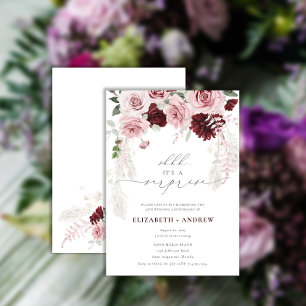 Chic Burgundy Blush Pink Roses Blumenjubiläum Einladung