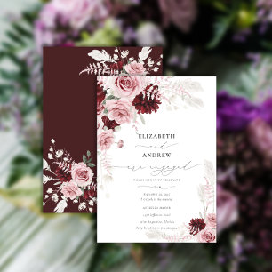 Chic Burgundy Blush Pink Roses Verlobung Einladung