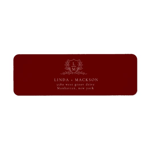 Chic Burgundy botanical crest monogram wedding La (Vorne)