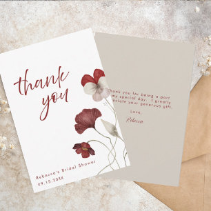 Chic Burgundy Botanisches Brautparty Dankeskarte