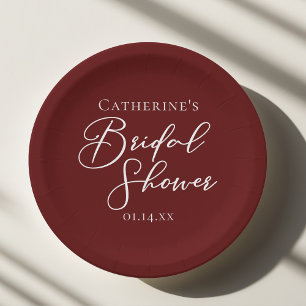 Chic Burgundy Brautparty Personalisiert Pappteller