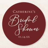 Chic Burgundy Brautparty Personalisiert Runder Pappuntersetzer (Vorderseite)