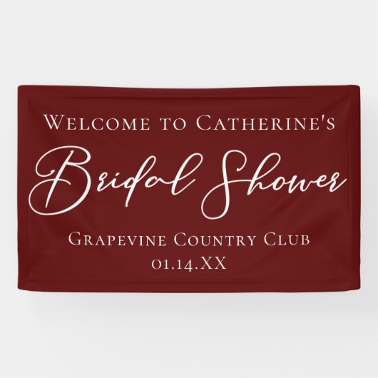 Chic Burgundy Brautparty Personalisiert Willkommen Banner (Horizontal)