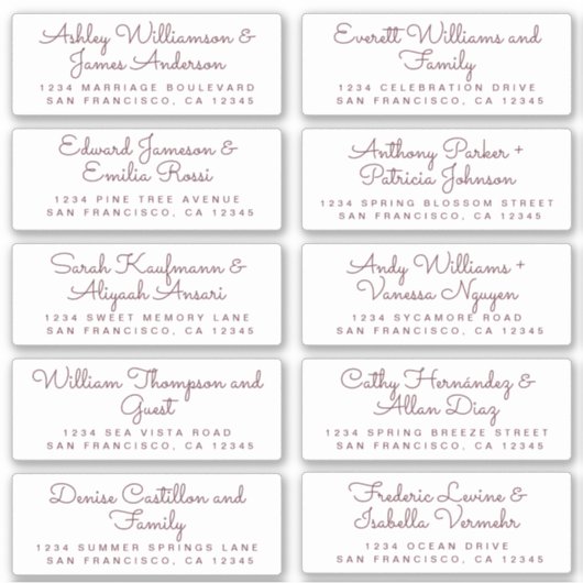 Chic Burgundy Calligraphy Guest Address Labels (Vorderseite)