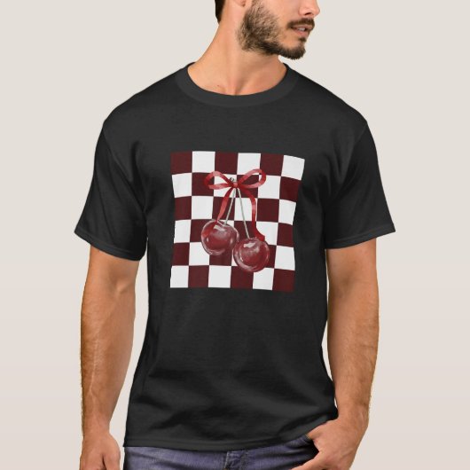 Chic Burgundy Checkered Pattern Coquette Bow Dunke T-Shirt (Vorderseite)