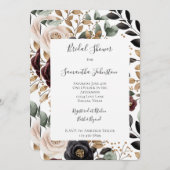 Chic Burgundy Cream Floral Brautparty Einladung (Vorne/Hinten)