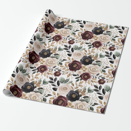 Chic Burgundy Cream Floral Brautparty Geschenkpapier (Ungerollt)