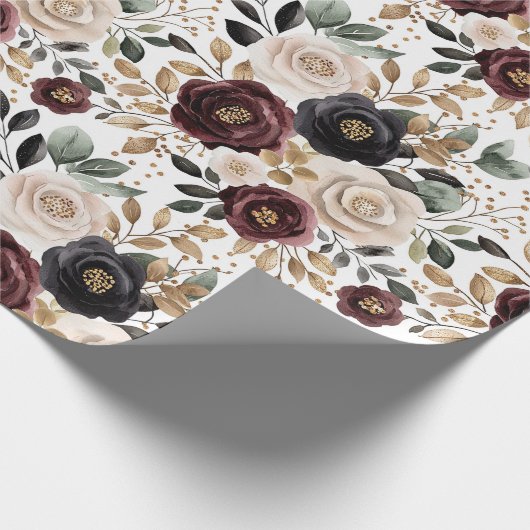 Chic Burgundy Cream Floral Brautparty Geschenkpapier (Ecke)