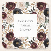 Chic Burgundy Cream Floral Brautparty Rechteckiger Pappuntersetzer (Vorderseite)