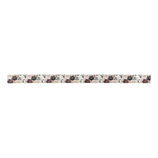 Chic Burgundy Cream Floral Brautparty Satinband (Vorderseite)