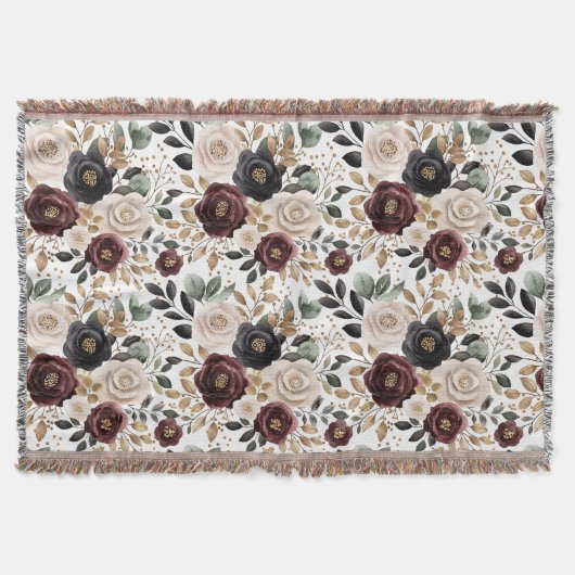 Chic Burgundy Cream Floral Decke (Vorderseite)