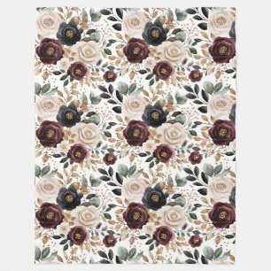 Chic Burgundy Cream Floral Fleecedecke