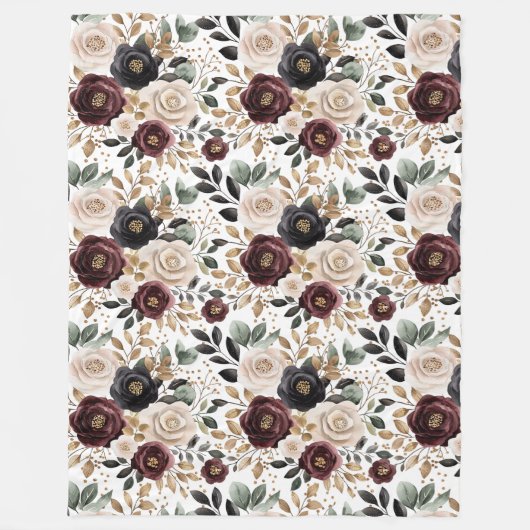 Chic Burgundy Cream Floral Fleecedecke (Vorderseite)