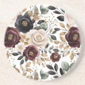 Chic Burgundy Cream Floral Getränkeuntersetzer (Vorne)