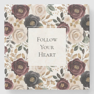 Chic Burgundy Cream Floral Steinuntersetzer