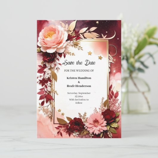 Chic Burgundy Digital Save The Date (Stehend Vorderseite)