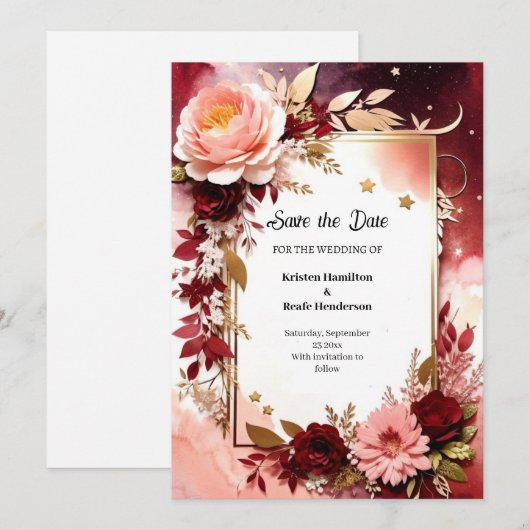 Chic Burgundy Digital Save The Date (Vorne/Hinten)