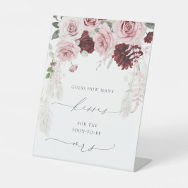 Chic Burgundy Dusty Rose Floral Wie viele Küsse Sockelschild