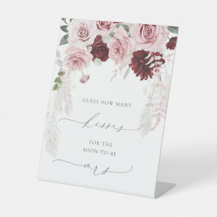 Chic Burgundy Dusty Rose Floral Wie viele Küsse Sockelschild