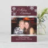 Chic Burgundy Erste Weihnachtsfotokarte Feiertagskarte (Stehend Vorderseite)