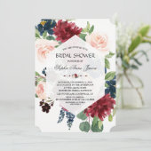 Chic Burgundy Floral Hexagon Frame Brautparty Einladung (Stehend Vorderseite)