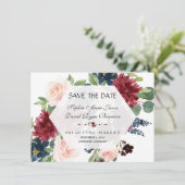 Chic Burgundy Floral Hexagon Frame Save the Date (Stehend Vorderseite)