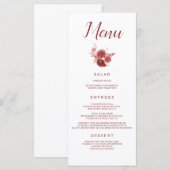 Chic Burgundy Floral Menükarte (Vorne/Hinten)