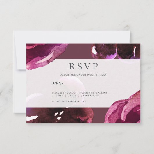 Chic Burgundy Floral Modern Wedding RSVP Karte (Vorderseite)