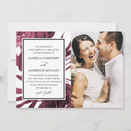 Chic Burgundy Floral Two Foto Wedding Einladung