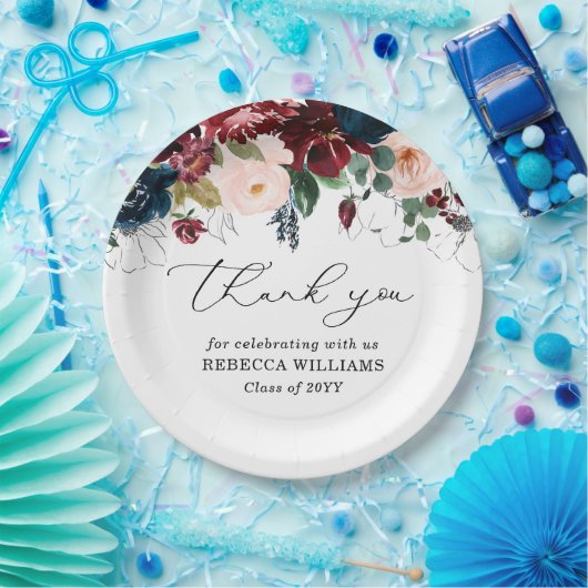 Chic Burgundy Florals Script Thank You Graduation  Pappteller (Party)