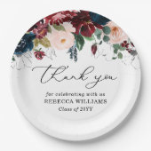 Chic Burgundy Florals Script Thank You Graduation  Pappteller (Vorderseite)